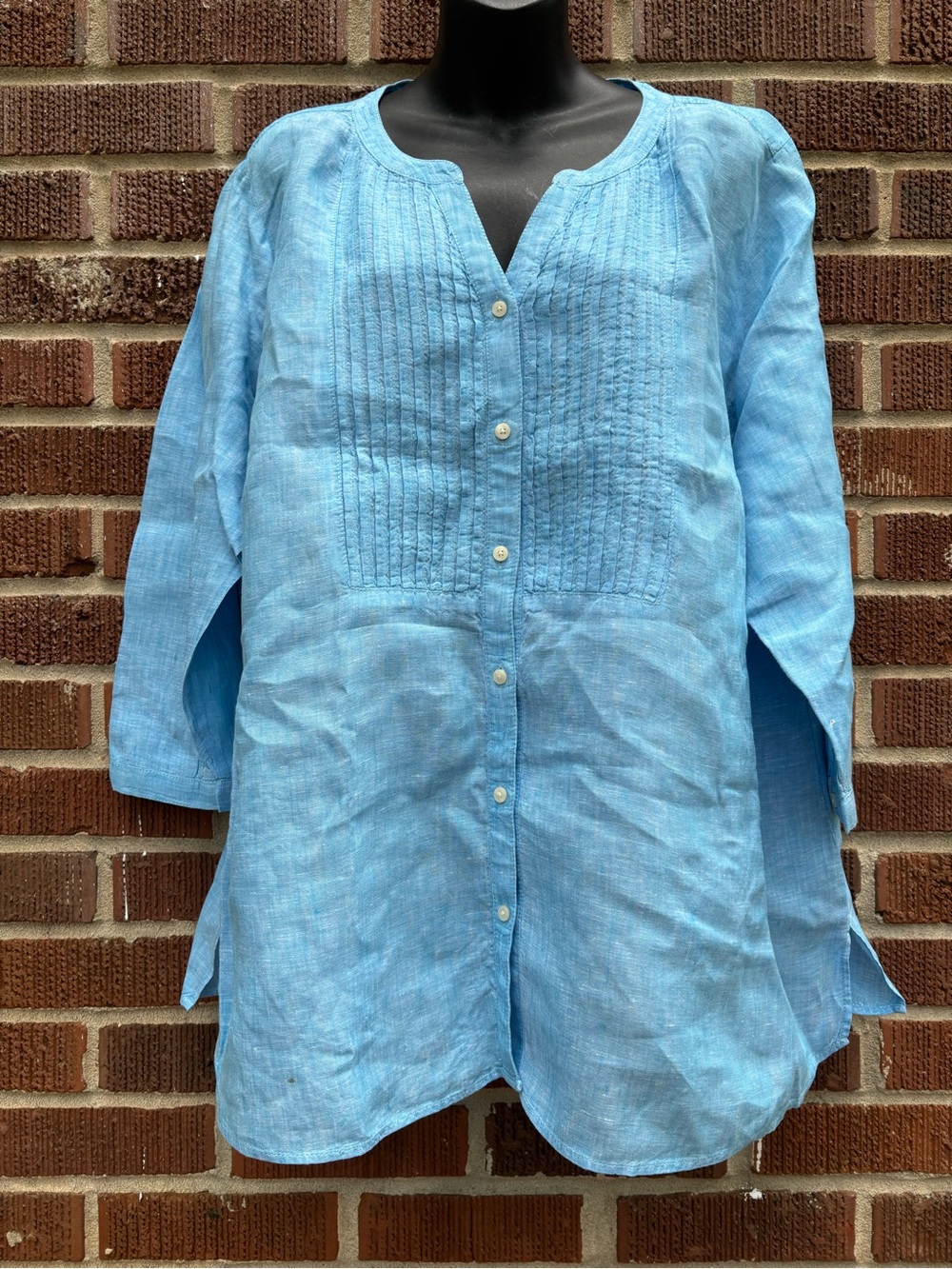 Talbots Sz 2X 100% Linen Beachy button down 3/4 sleeve Pleated front Resortwear
